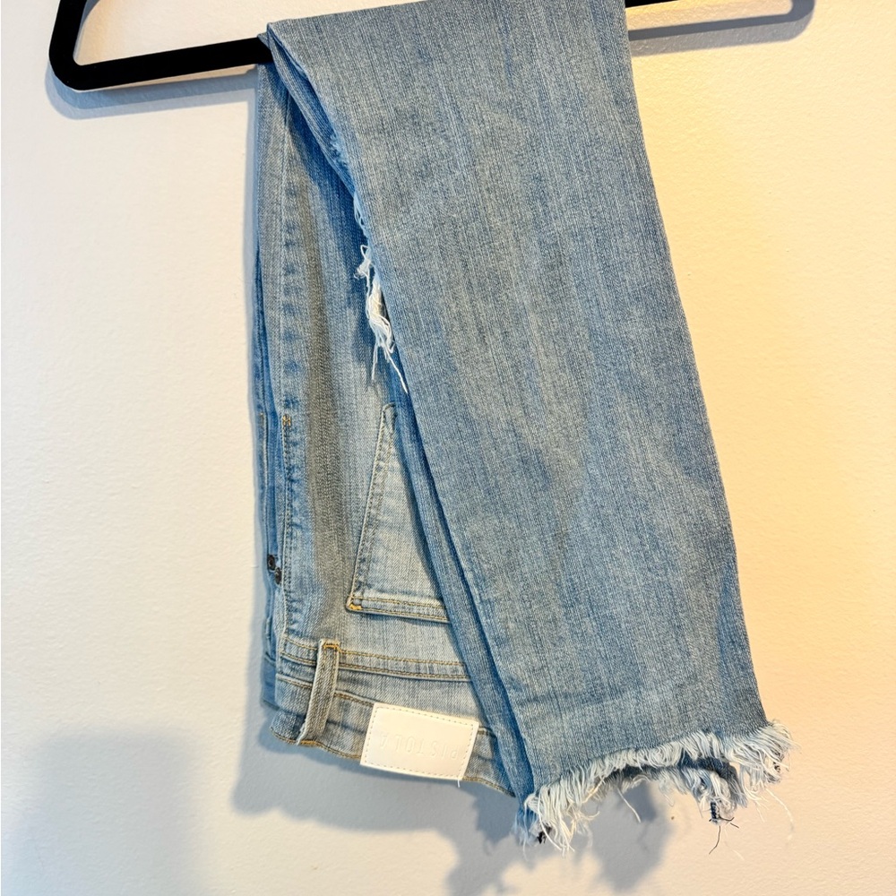 Pistola Light Blue Cropped Jeans with Frayed Hem